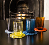 Round Silky Jute Coasters: Blue