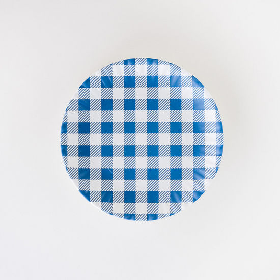 Melamine Blue Gingham "Paper" Plate Set: Medium