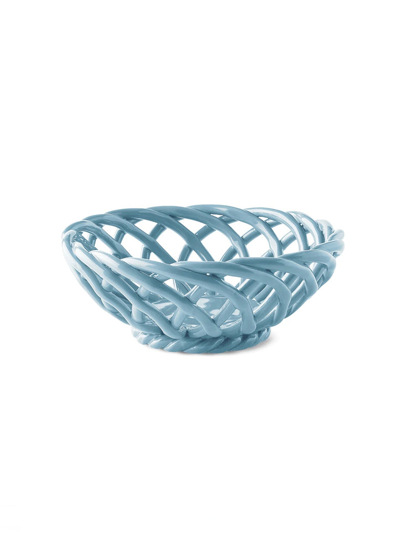 Small Sicilia Ceramic Basket: Light Blue