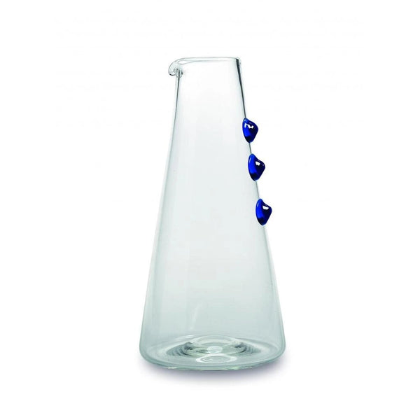 Petoni Glass Carafe: Transparent with Blue Dots